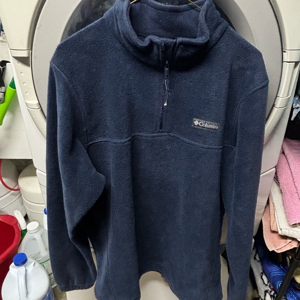 Columbia Blue Zip Up Sweater with Stand-Up Collar